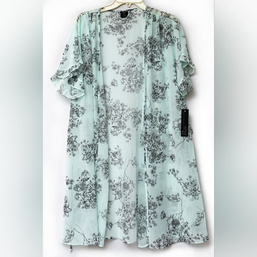 NWT Vintage Apt 9 Wrap Robe Semi Sheer Peignoir XL Light Blue Floral Toile